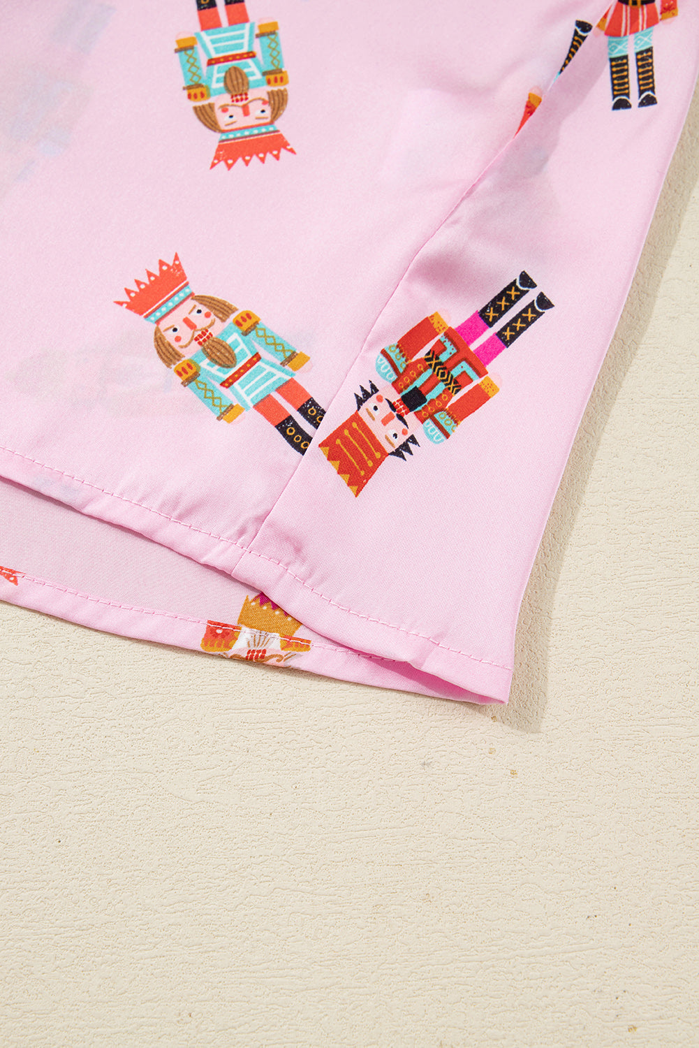 Pink Nutcracker Print Two Piece Pajama Set Contrast Trim Bow Dear-Lover Dropshipping